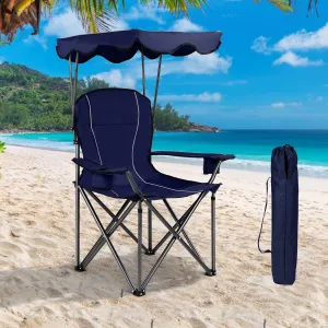 Renatone Beach Chair with Canopy, Folding Chairs for Outside w/Cup Holders, Carry Bag, Outdoor Camping Chairs with Umbrella for Sports, Concert(Blue)
