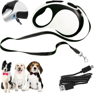 Retractable Dog Leash with Rechargeable LED Light – 16ft Heavy-Duty Tangle-Free Leash with One-Handed Brake and Reflective Tape – for Medium Dogs 10–66 lbs – Not for Small Breeds