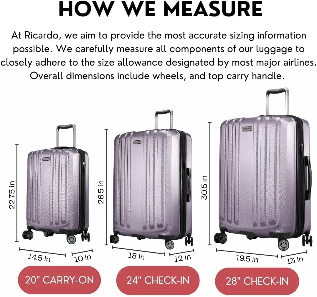 Ricardo Beverly Hills Anderson Hardside Carry-On Luggage Airline Approved Travel Bag with USB Port, Expandable, Dual Spinner Wheels, 20-inch, Silver Lilac