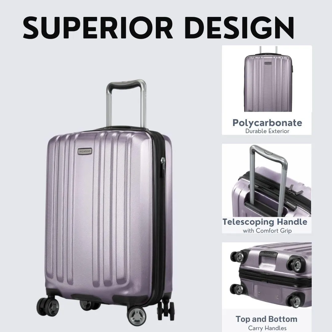 Ricardo Beverly Hills Anderson Hardside Carry-On Luggage Airline Approved Travel Bag with USB Port, Expandable, Dual Spinner Wheels, 20-inch, Silver Lilac