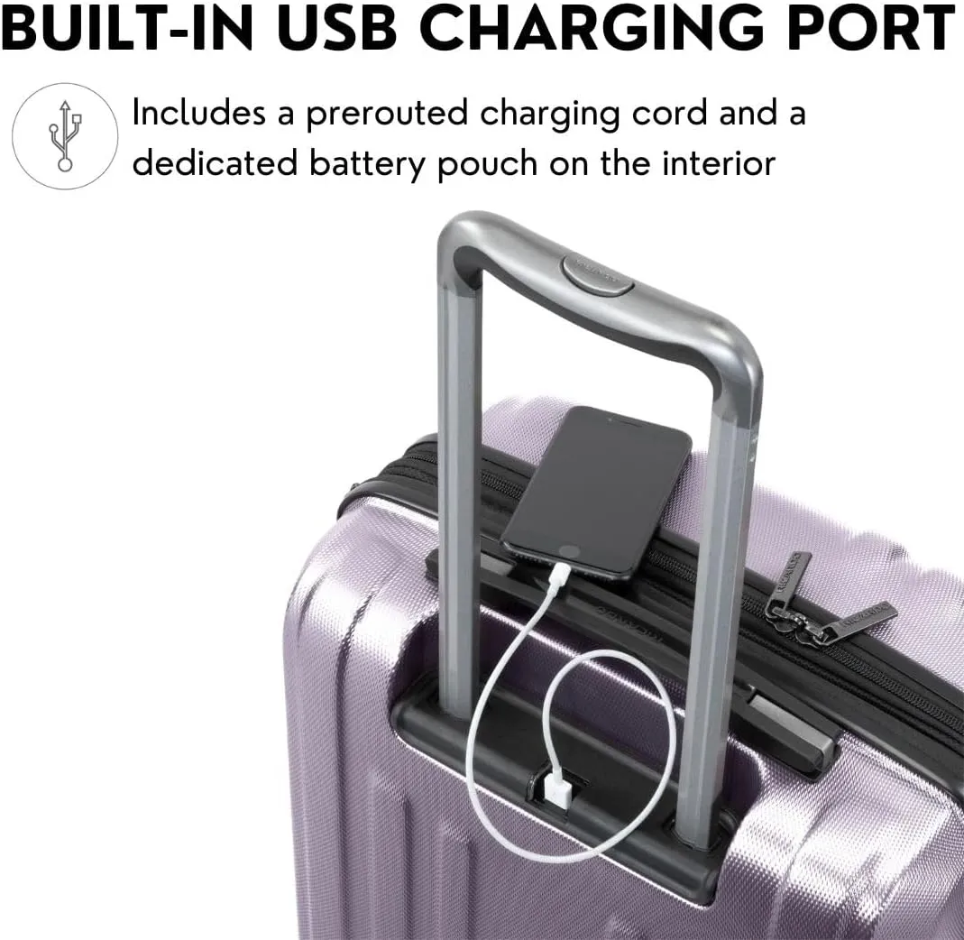 Ricardo Beverly Hills Anderson Hardside Carry-On Luggage Airline Approved Travel Bag with USB Port, Expandable, Dual Spinner Wheels, 20-inch, Silver Lilac