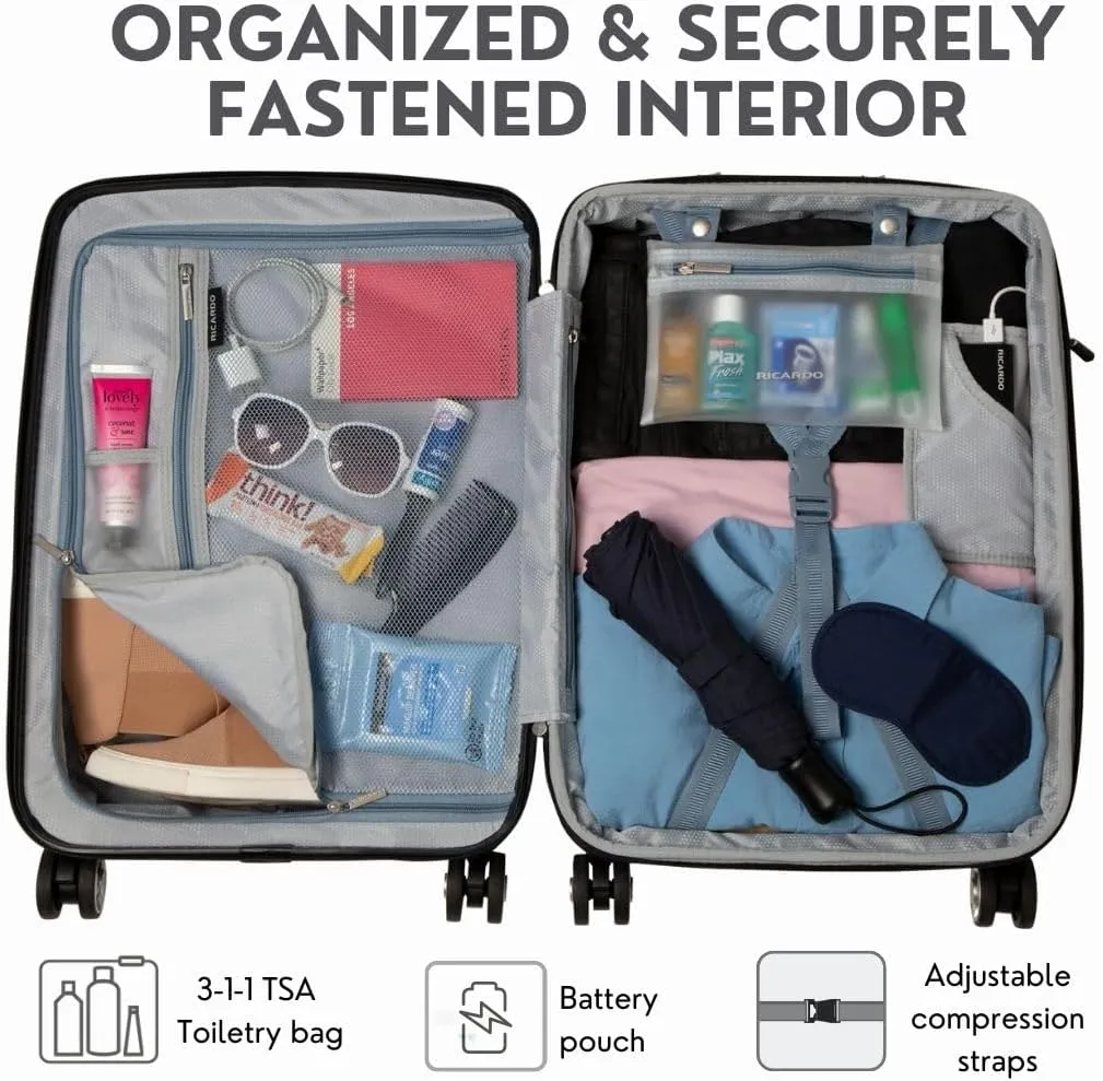 Ricardo Beverly Hills Anderson Hardside Carry-On Luggage Airline Approved Travel Bag with USB Port, Expandable, Dual Spinner Wheels, 20-inch, Silver Lilac