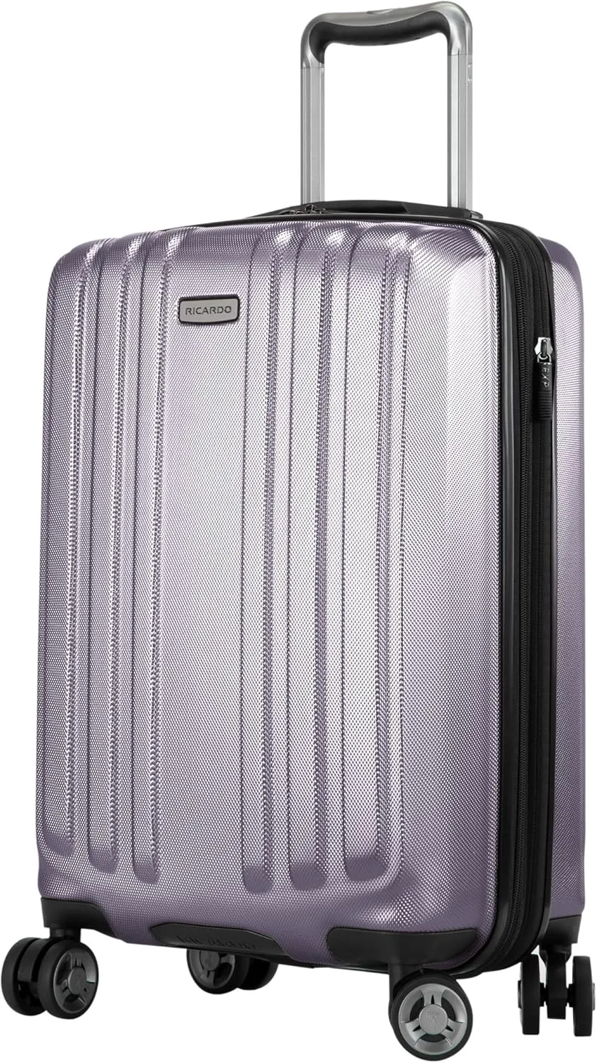 Ricardo Beverly Hills Anderson Hardside Carry-On Luggage Airline Approved Travel Bag with USB Port, Expandable, Dual Spinner Wheels, 20-inch, Silver Lilac