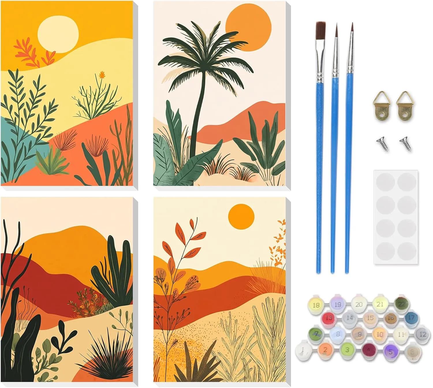 RICUVED Paint by Number for Adults Framed Canvas, 4 Pack Paint by Number Kits Landscape Arts and Crafts for Adults Beginner, Easy DIY Desert Sunset Acrylic Painting Number Kit for Home Decor(8X12inch)