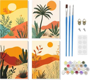 RICUVED Paint by Number for Adults Framed Canvas, 4 Pack Paint by Number Kits Landscape Arts and Crafts for Adults Beginner, Easy DIY Desert Sunset Acrylic Painting Number Kit for Home Decor(8X12inch)
