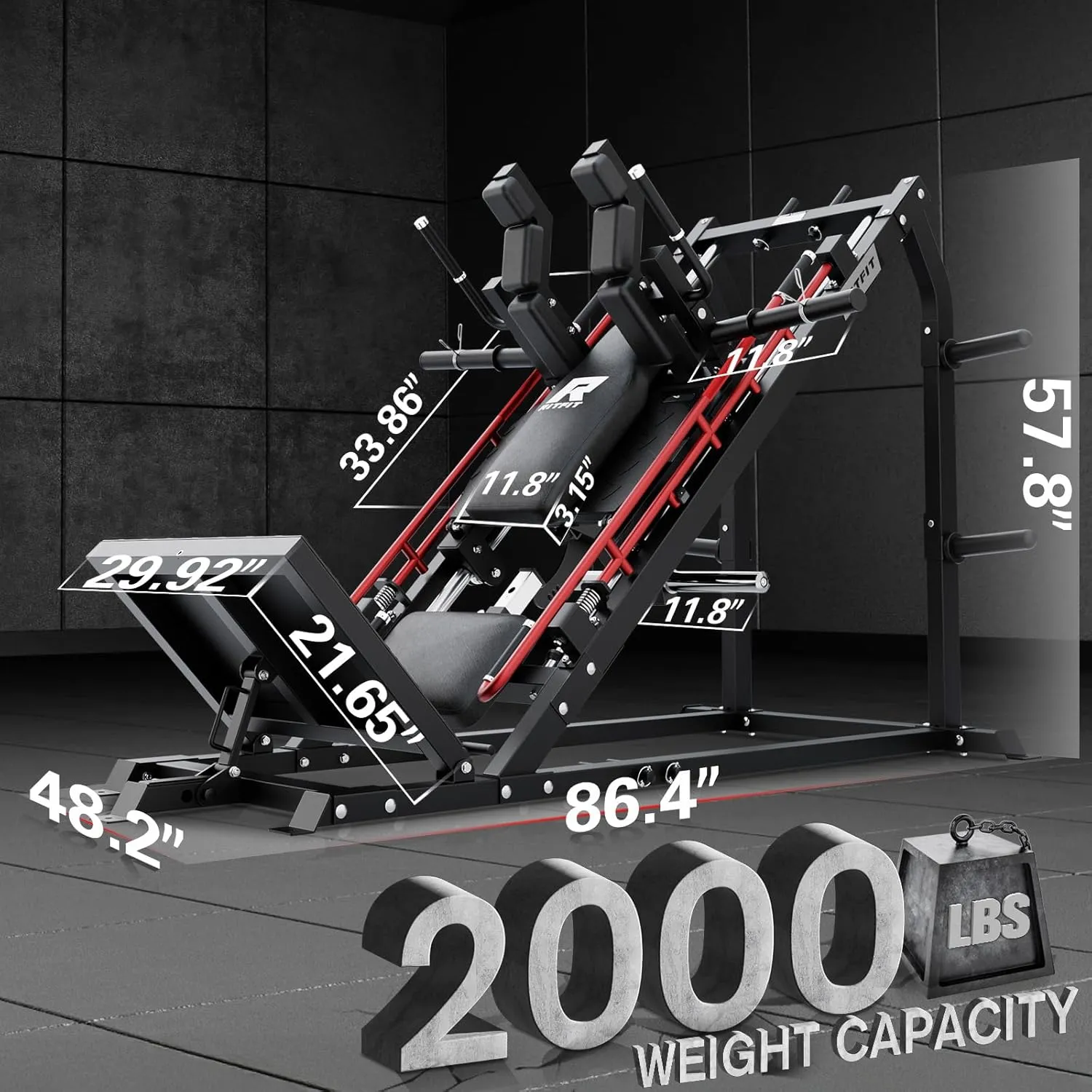 RitFit Gazelle Pro 3 in 1 Leg Press and Hack Squat Machine - High-Tensile Steel Leg Press Machine, 2000 lbs Capacity, Adjustable Angles, Hack Squat Machine with Weight Storage, Black