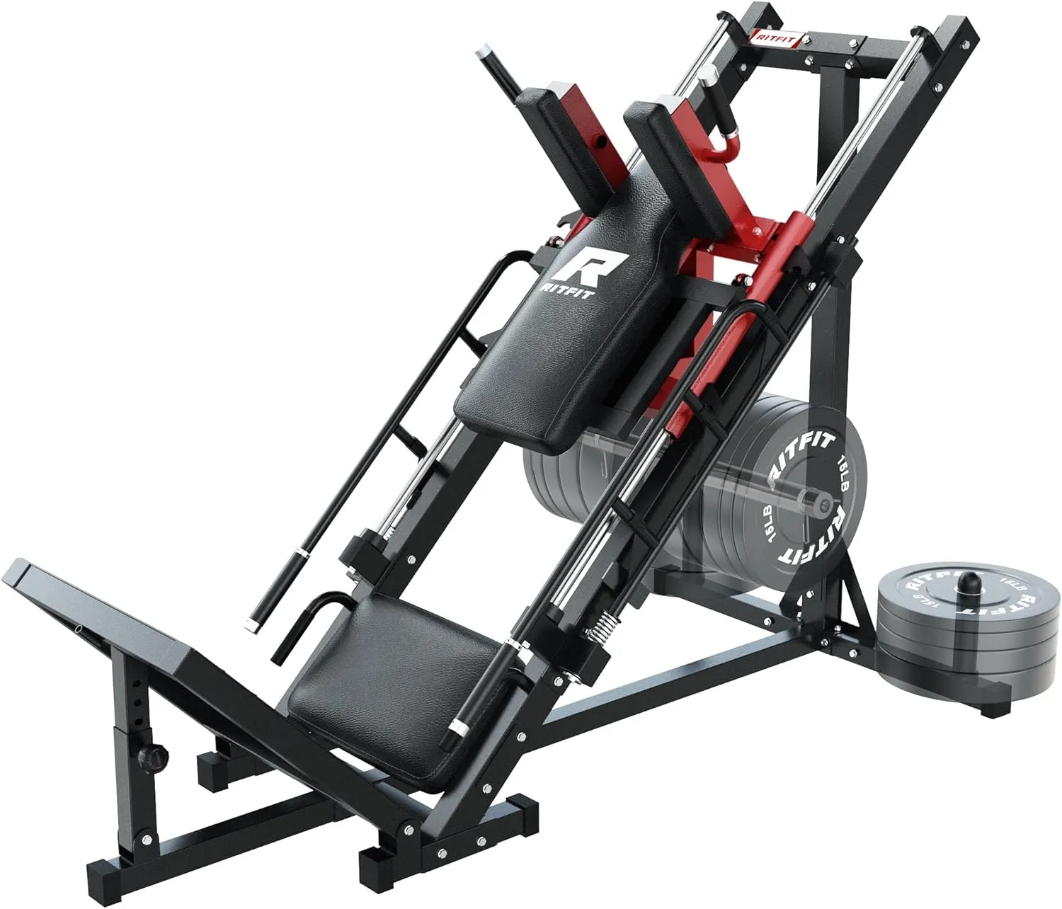 RitFit Leg Press Hack Squat Machine, Professional Adjustable Leg Press Machine for Home Gym with Linear Bearing, Specialty Hack Squat Machine for Full Lower Body Workout with Weight Storage Posts, Red