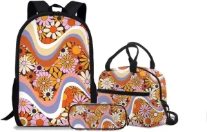 Rnyleeg Colorful Daisy School Backpacks for Teen Girls Backpack with Lunch Bag Clutch Purse Lightweight Water Resistant SchoolBag for Primary Student