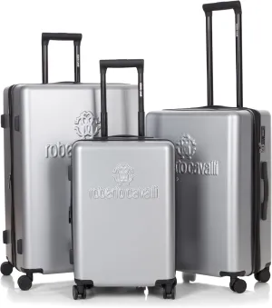 ROBERTO CAVALLI MILANO Luxury 3 Piece Luggage Set, Expandable Hard Shell Suitcases with 8 Spinner Wheels, Combination Lock Large Suitcase Set for Men and Women -Silver