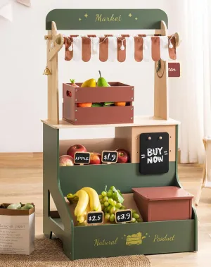 ROBOTIME Wooden Grocery Store Playset, Kids Play Store, Starlight Market Kitchen Playset Stand- Realistic Pretend Play Set with Lights, Chalkboard, Gift for Boys Girls 3 