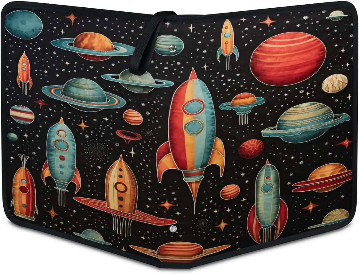 Rocket Ship 3 Ring Trading Zipper Binder Strap, Trading Card Binder 4 Pocket, 400 Pockets Card Holder with 50 Removable Sleeves for Game Cards