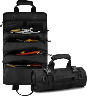 Roll Up Tool Bag, Koolertron 4 Zippers Water Resistant Wrench Tool Organizer, 900D Oxford Cloth Multi Pockets Storage for Mechanic/Electrician, Ideal Gift for Him, Black