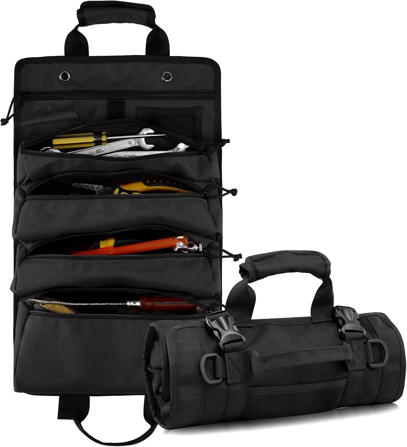 Roll Up Tool Bag, Koolertron 4 Zippers Water Resistant Wrench Tool Organizer, 900D Oxford Cloth Multi Pockets Storage for Mechanic/Electrician, Ideal Gift for Him, Black