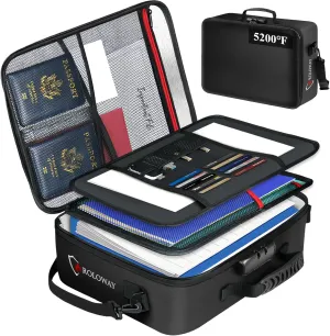 ROLOWAY 5200°F Fireproof Document Bag with Lock (17 x 12.3 x 5.3 inch), Upgraded Heat Insulated Fireproof Bag with Multi-Layer File Organizers, Important Document Storage for Home Safe