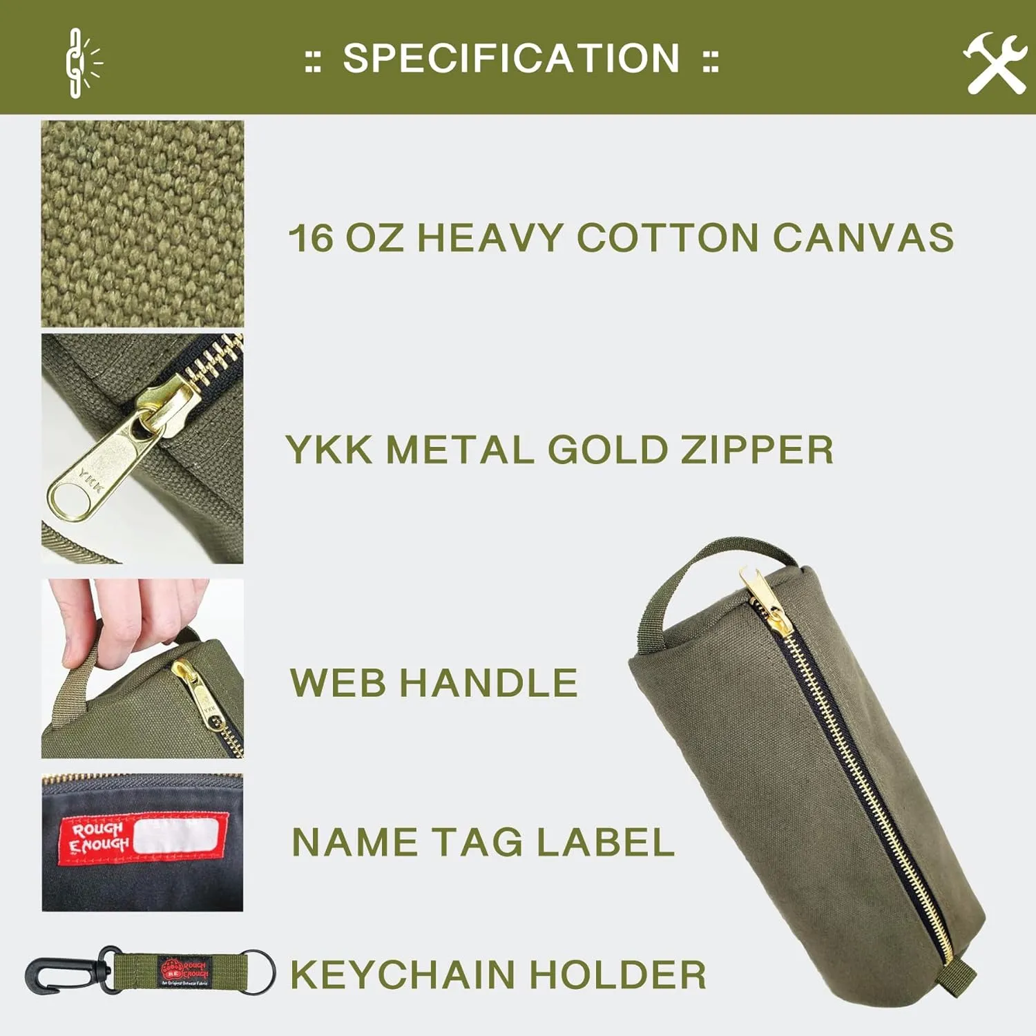 Rough Enough Small Tool Pouch Bag Canvas for Motorcycle Bike Accessories Storage Organizer with Zipper Handle Army Green