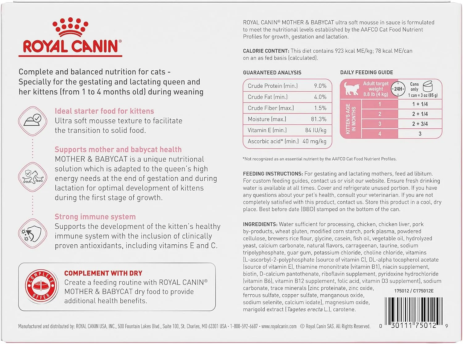 Royal Canin Feline Health Nutrition Mother & Babycat Ultra Soft Mousse in Sauce Canned Cat Food, 3 oz can (12-count)