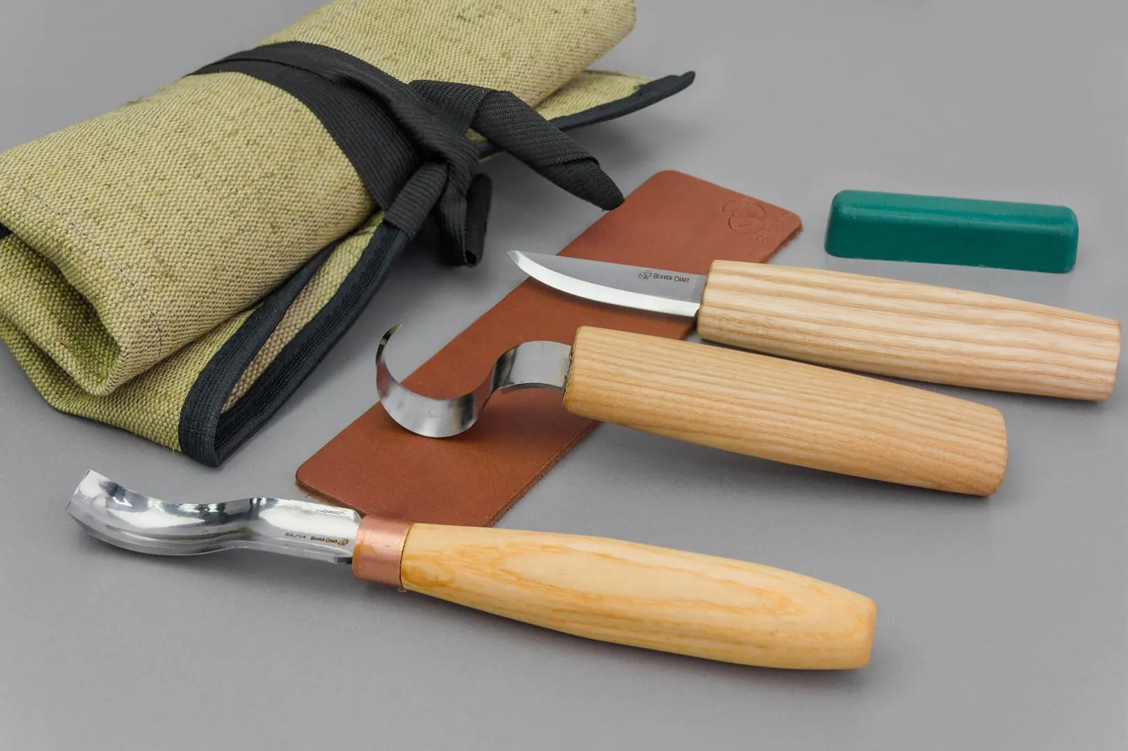 S38L - Spoon Carving Kit Wood Carving Tools with Leather Strop (Left-handed)