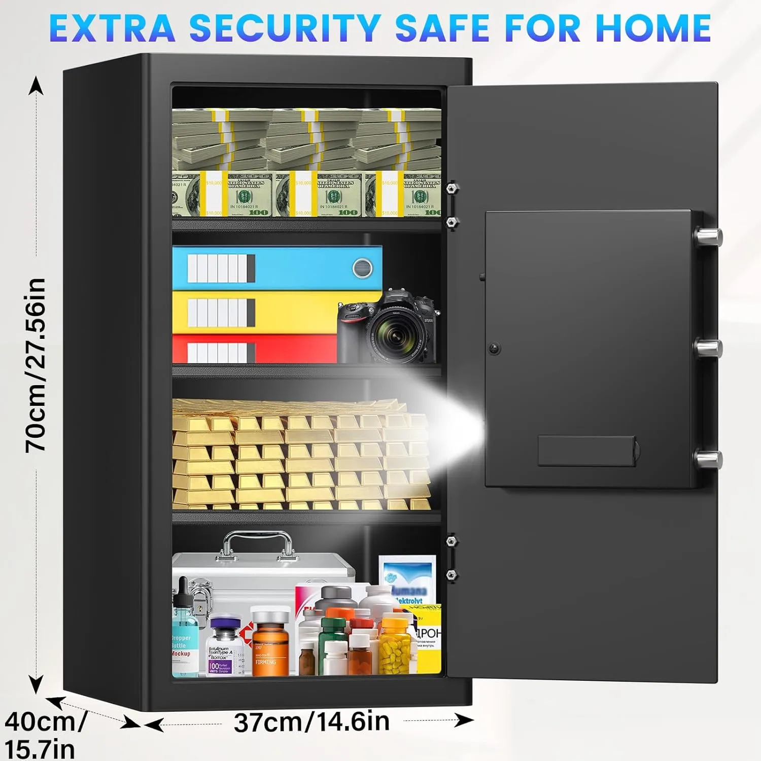 Safe Box, 5.5 Cuft Fireproof Home Safe with Fireproof Waterproof Bag, Anti-Theft Digital Security Safes with Smart Alert System, Removable Shelf, Mute Function, Document Safes for Money Jewelry