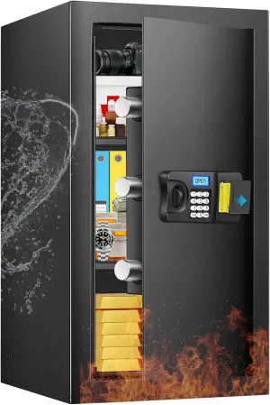 Safe Box, 5.5 Cuft Fireproof Home Safe with Fireproof Waterproof Bag, Anti-Theft Digital Security Safes with Smart Alert System, Removable Shelf, Mute Function, Document Safes for Money Jewelry