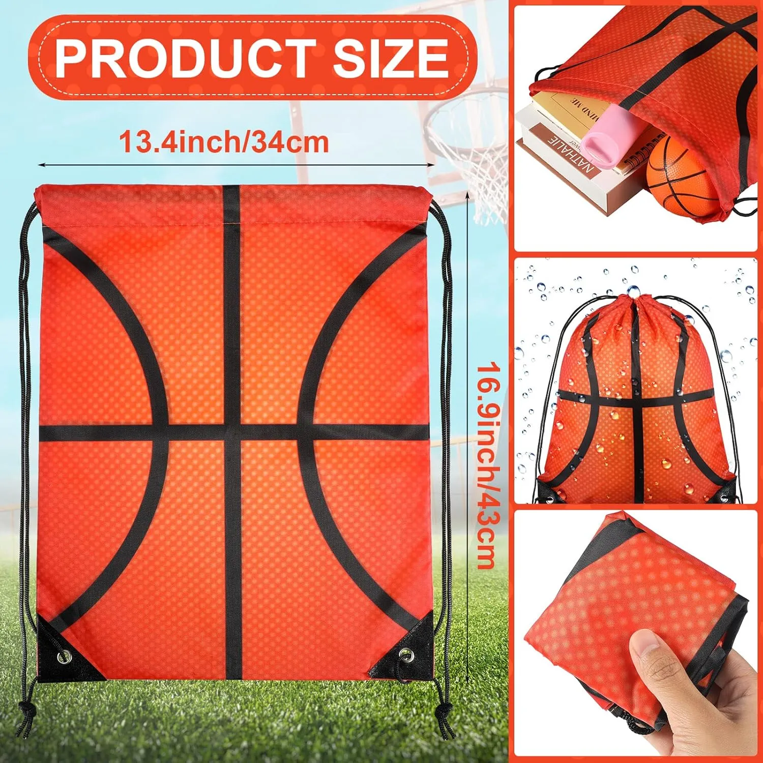 Saintrygo 24 Pcs Basketball Party Favors Bag Basketball Party Gifts Bag Bag Drawstring Backpack for Kids Basketball Sports Birthday Party Supplies (Basketball Style)