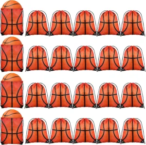 Saintrygo 24 Pcs Basketball Party Favors Bag Basketball Party Gifts Bag Bag Drawstring Backpack for Kids Basketball Sports Birthday Party Supplies (Basketball Style)