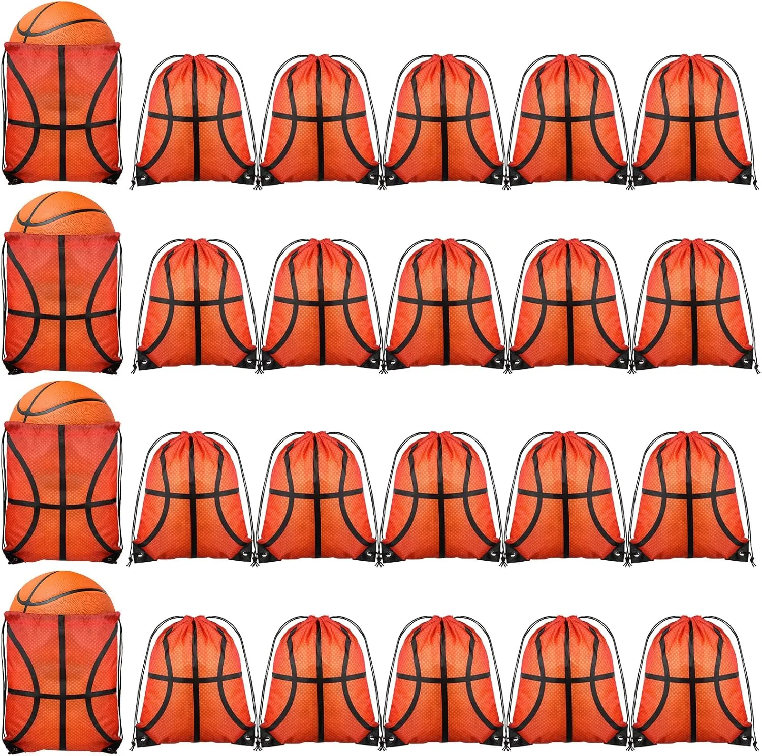 Saintrygo 24 Pcs Basketball Party Favors Bag Basketball Party Gifts Bag Bag Drawstring Backpack for Kids Basketball Sports Birthday Party Supplies (Basketball Style)