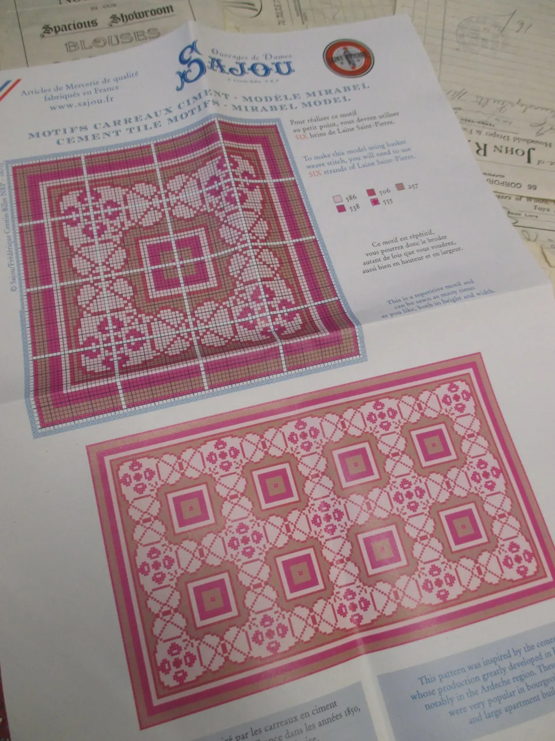 Sajou French Cement Tile Basketweave Needlepoint Tapestry Kit- Mirabel