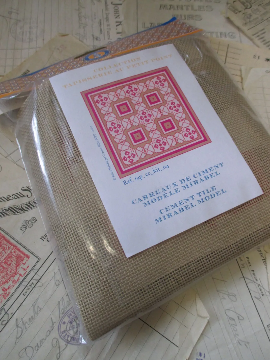 Sajou French Cement Tile Basketweave Needlepoint Tapestry Kit- Mirabel