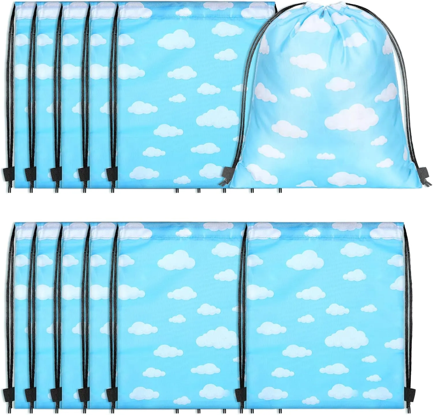 Sanwuta 12 Pieces Clouds Drawstring Bags Cartoon Story Gift Pouch Blue White Sky Drawstring Backpacks Goodie Storage Pouches for Cartoon Party Favors Kids Girls Birthday Party Travel Supplies