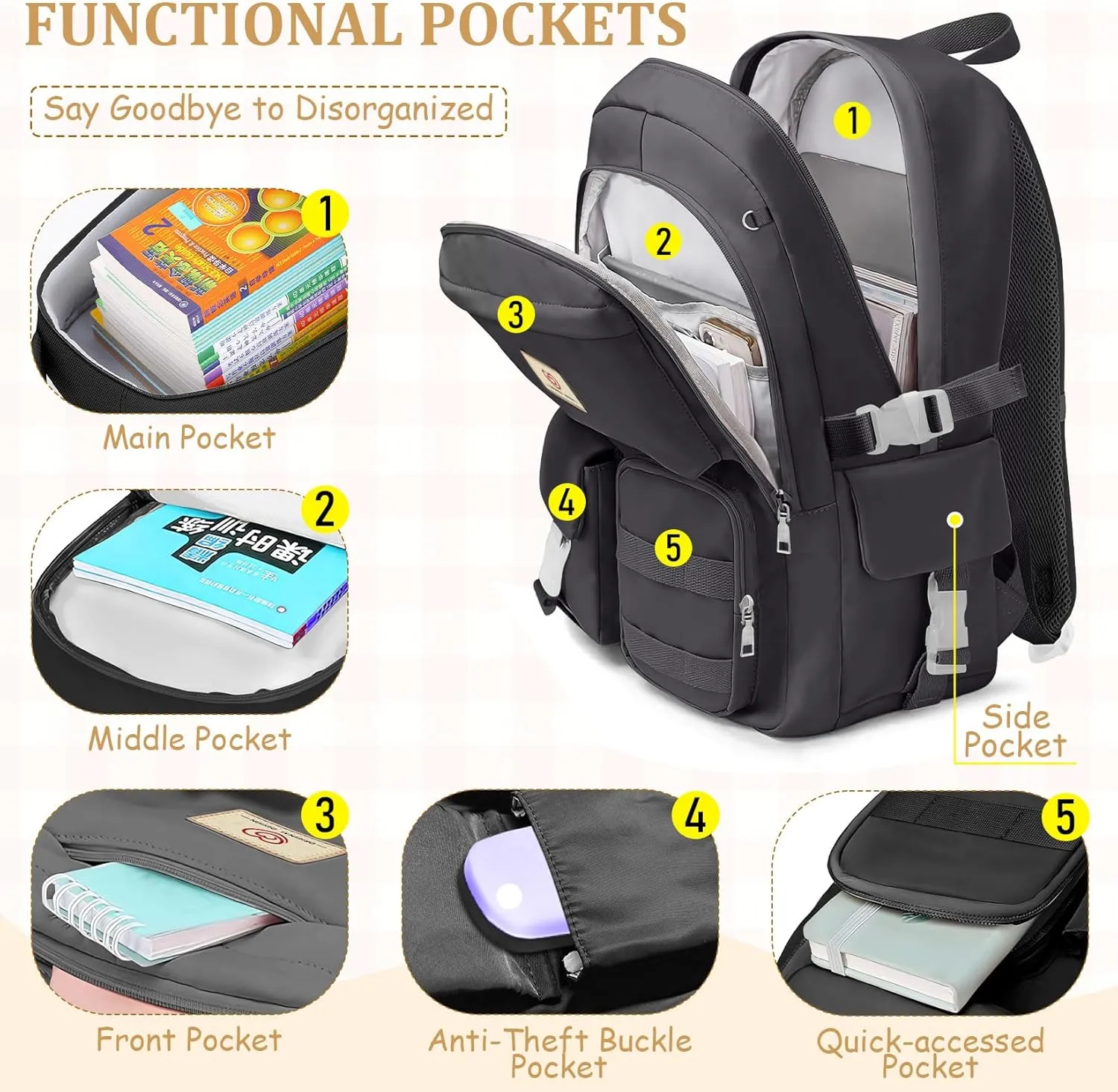 School Backpack For Girls - 6pcs Cute Girls Backpack With Lunch Box Set For Teens Women College Middle High School - 18″ School Bookbag Travel Back Pack