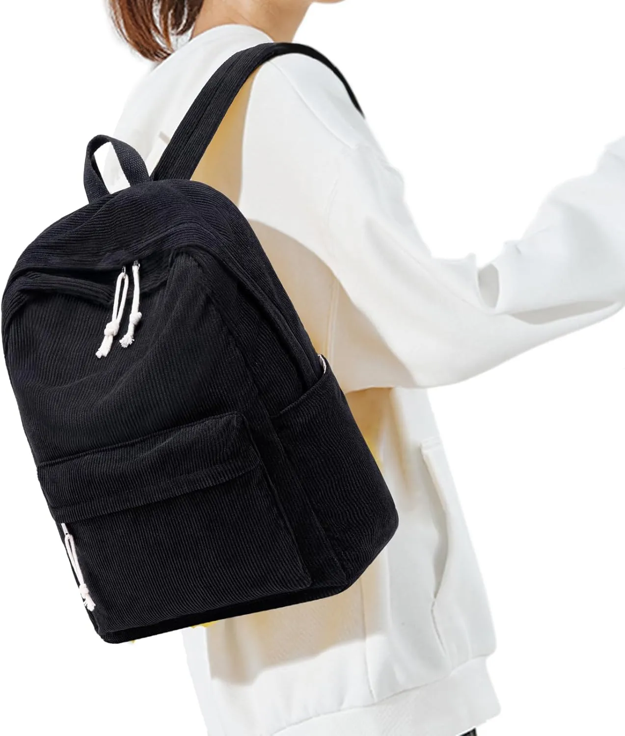 School Backpack for Teens Large Corduroy Bookbag Lightweight 17 inch Laptop Bag for Girls Boys Casual High School College (Corduroy-Black)