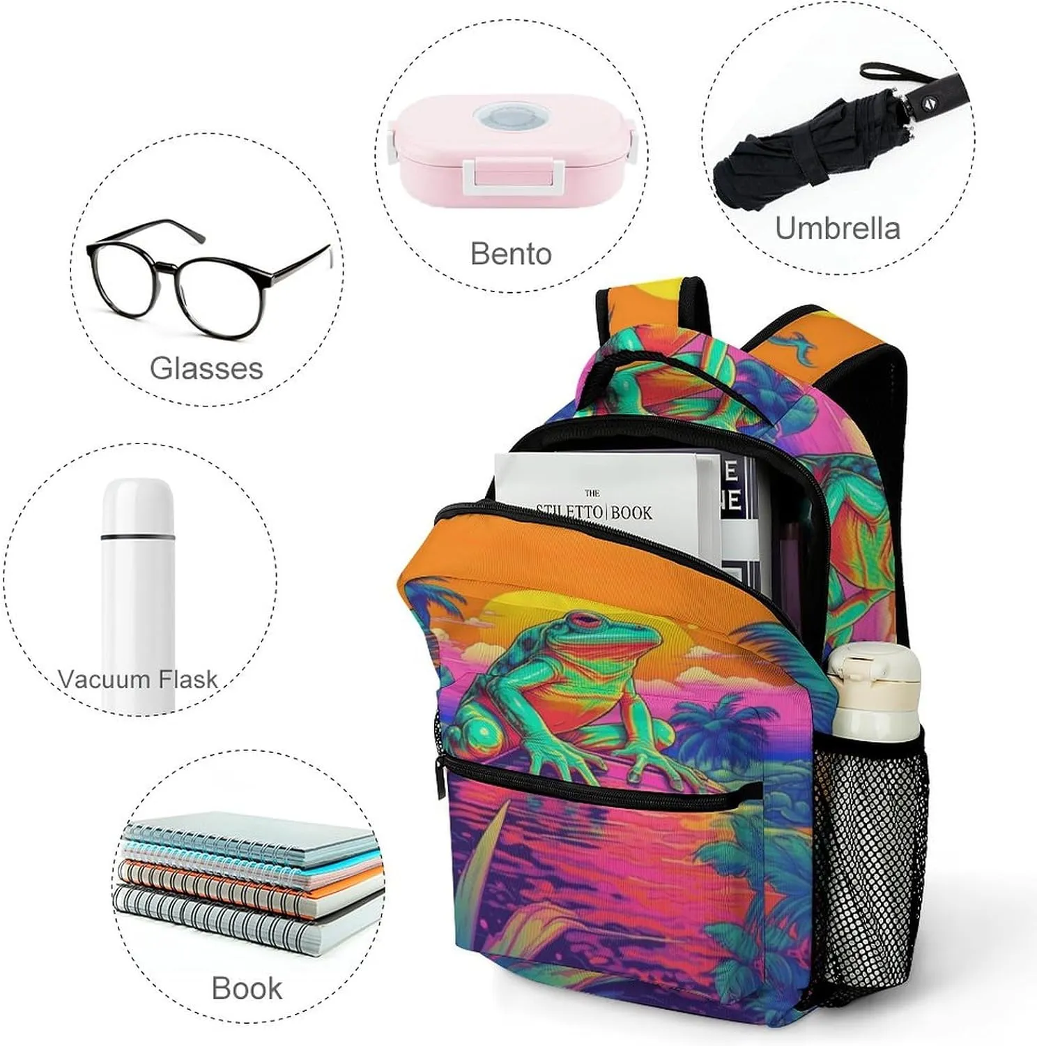 School Backpacks Frog Jungle Bookbag Student Backpack Shoulder Bag Casual Daypack for Boys Girls