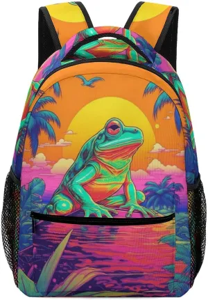School Backpacks Frog Jungle Bookbag Student Backpack Shoulder Bag Casual Daypack for Boys Girls