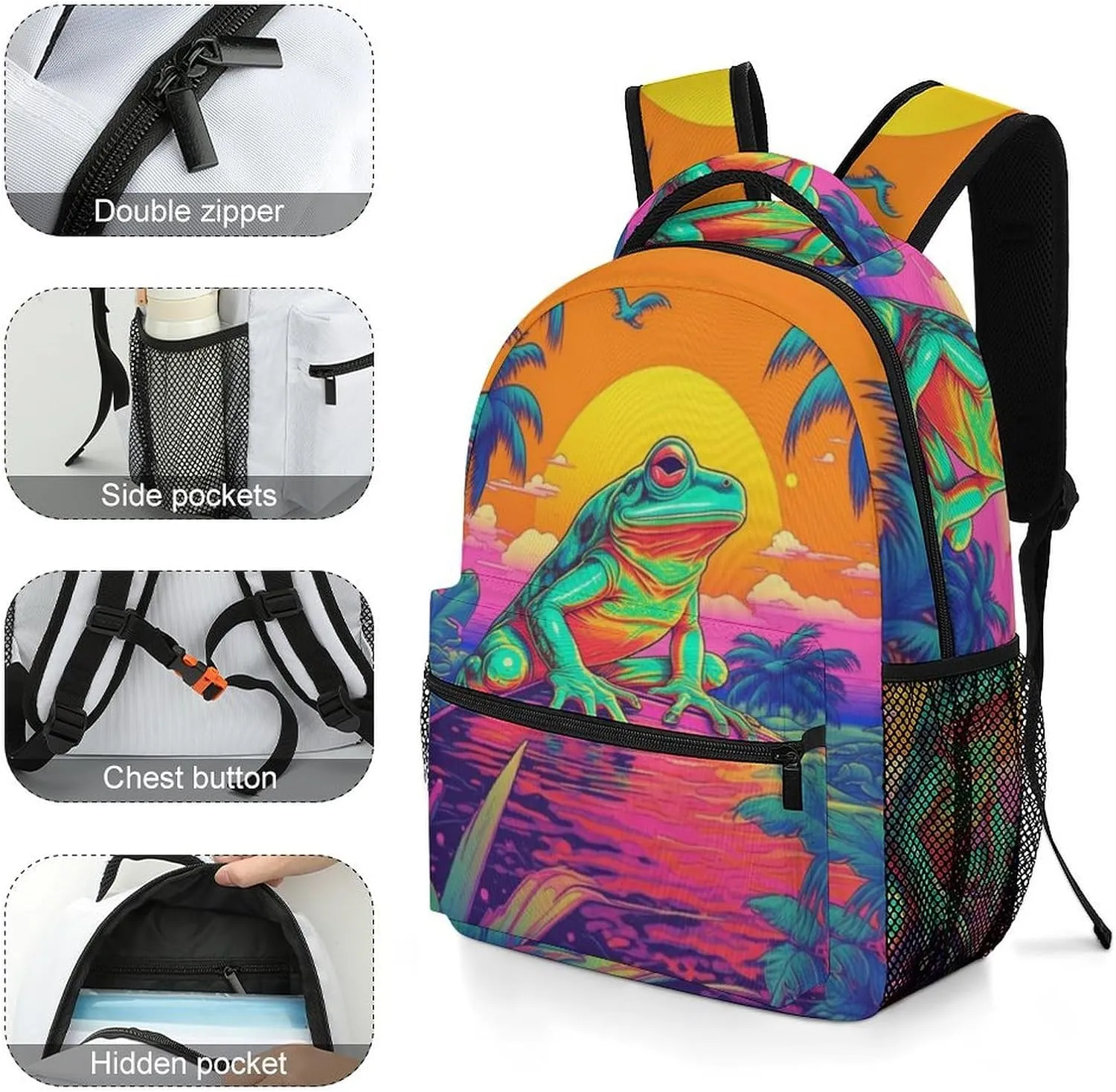 School Backpacks Frog Jungle Bookbag Student Backpack Shoulder Bag Casual Daypack for Boys Girls