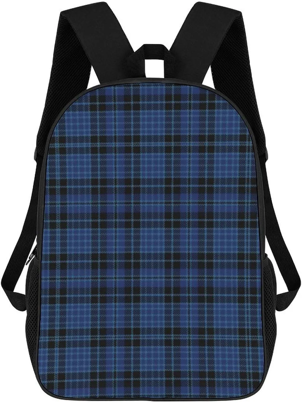 Scottish Clergy Blue Black White Tartan Large Capacity Lightweight Backpack Laptop Bag