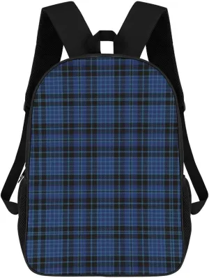 Scottish Clergy Blue Black White Tartan Large Capacity Lightweight Backpack Laptop Bag