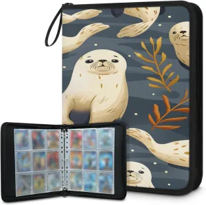 Sea Lions 3 Ring Trading Zipper Binder Strap, Trading Card Binder 9 Pocket, 900 Pockets Card Holder with 50 Removable Sleeves for Game Cards