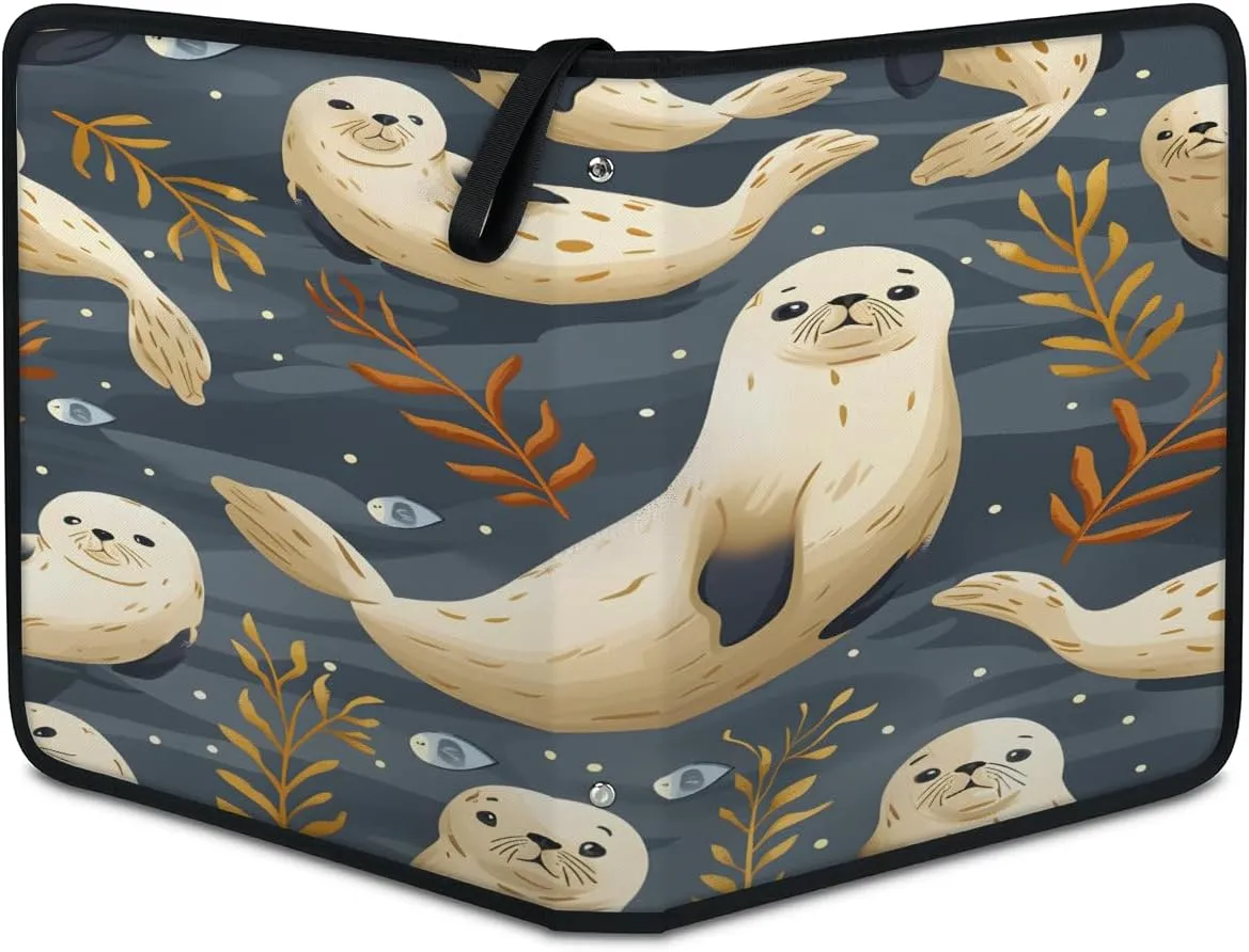 Sea Lions 3 Ring Trading Zipper Binder Strap, Trading Card Binder 9 Pocket, 900 Pockets Card Holder with 50 Removable Sleeves for Game Cards