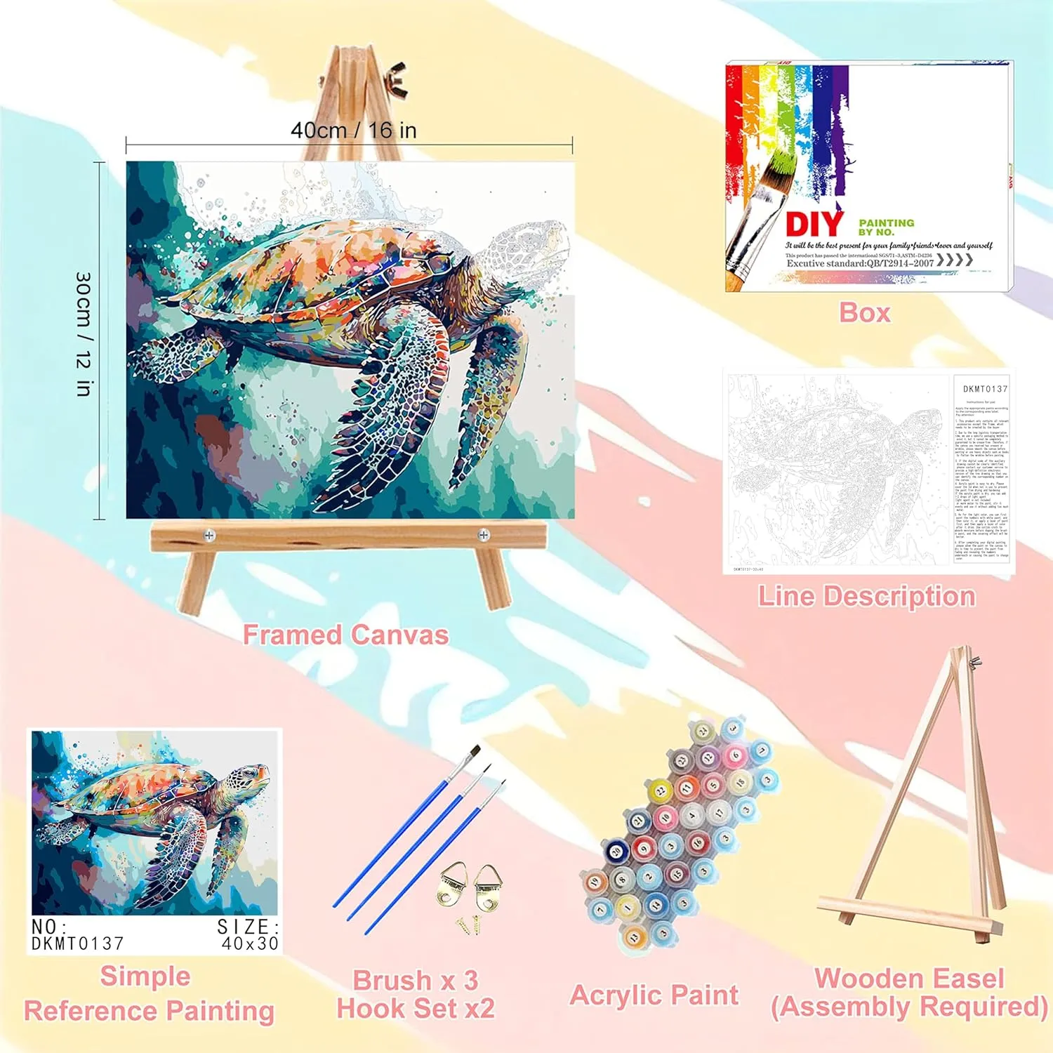 Sea Turtle Paint by Numbers for Adults with Framed Canvas-with Wooden Easel,Turtle Paint by Number on Canvas,DIY Acrylic Oil Painting Kits with Brushes Nice Gift Box for Home Wall Decor(12x16inch)