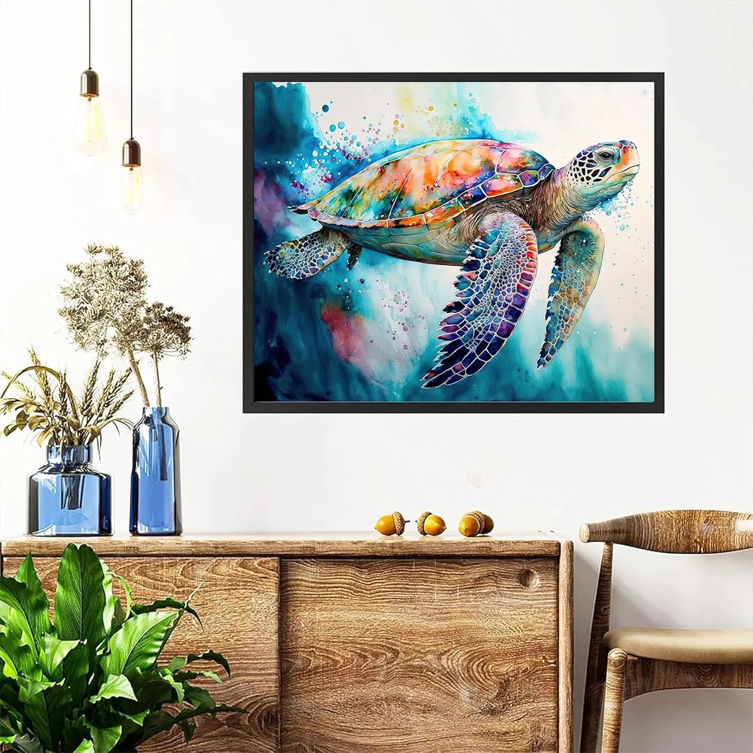 Sea Turtle Paint by Numbers for Adults with Framed Canvas-with Wooden Easel,Turtle Paint by Number on Canvas,DIY Acrylic Oil Painting Kits with Brushes Nice Gift Box for Home Wall Decor(12x16inch)