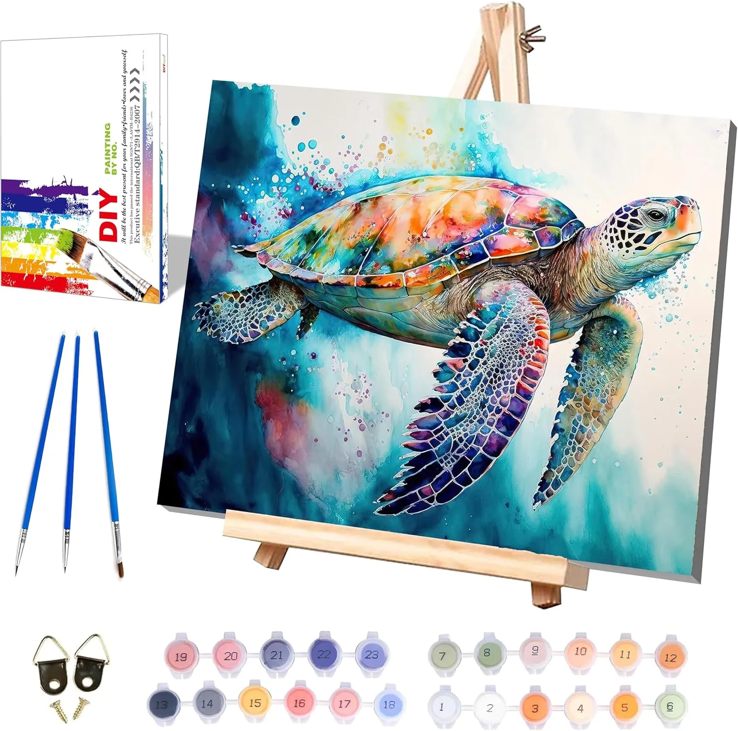 Sea Turtle Paint by Numbers for Adults with Framed Canvas-with Wooden Easel,Turtle Paint by Number on Canvas,DIY Acrylic Oil Painting Kits with Brushes Nice Gift Box for Home Wall Decor(12x16inch)