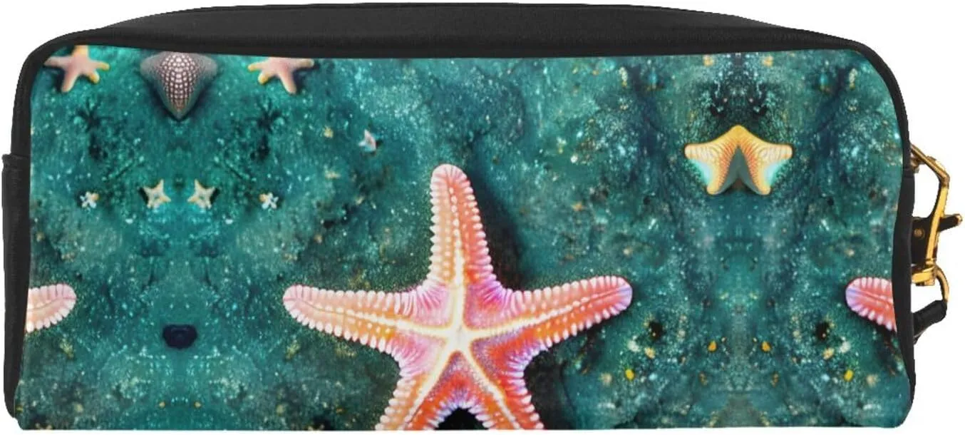 Seawater Seashell Starfish Print Portable Makeup Bag,Travel-Friendly Design,Versatile Mini Makeup Pouchtion