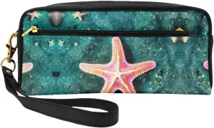 Seawater Seashell Starfish Print Portable Makeup Bag,Travel-Friendly Design,Versatile Mini Makeup Pouchtion