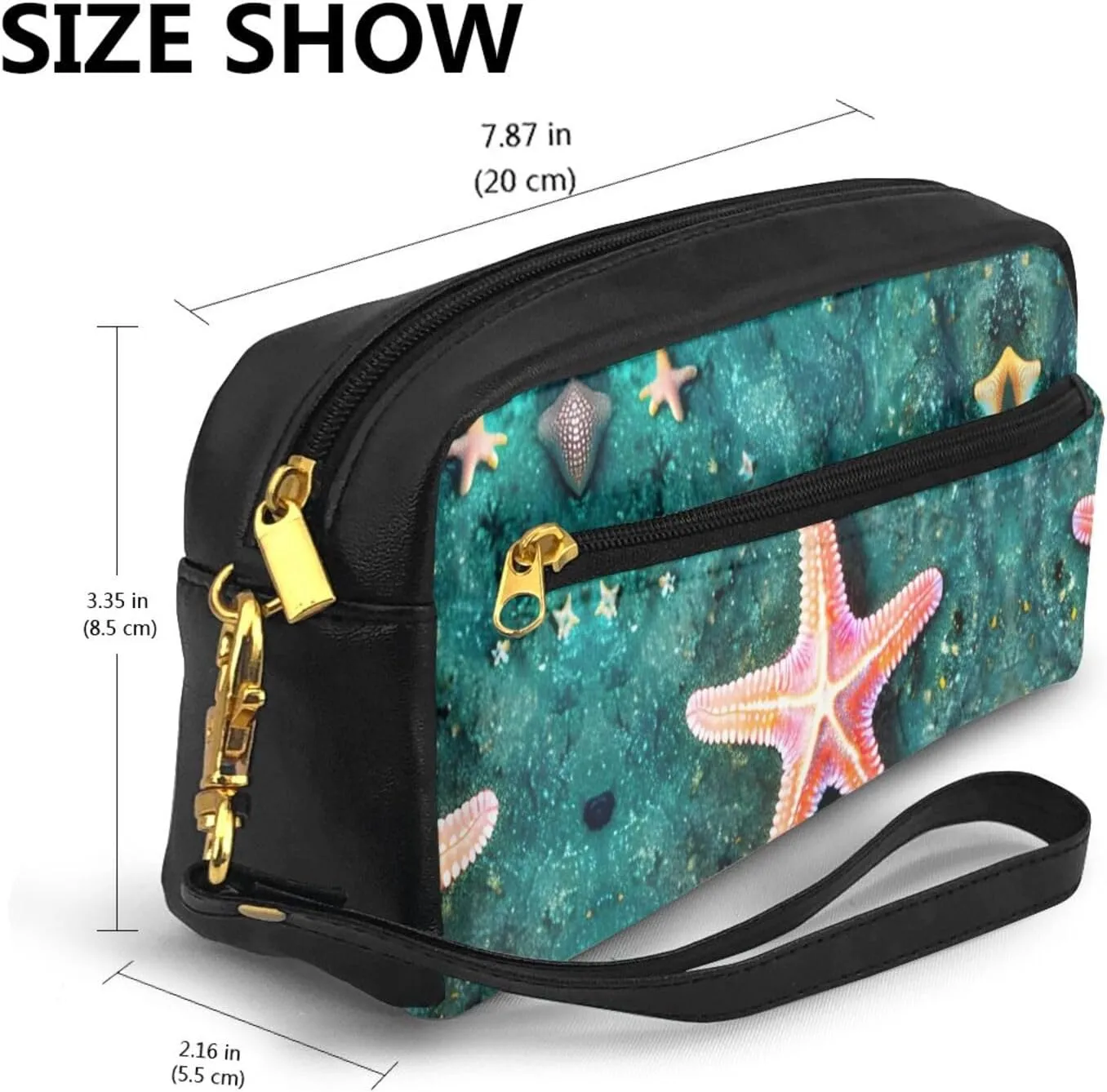 Seawater Seashell Starfish Print Portable Makeup Bag,Travel-Friendly Design,Versatile Mini Makeup Pouchtion