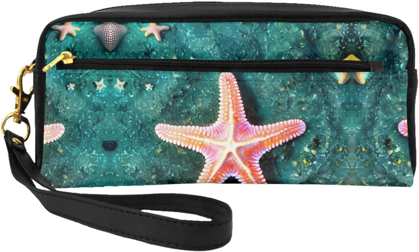 Seawater Seashell Starfish Print Portable Makeup Bag,Travel-Friendly Design,Versatile Mini Makeup Pouchtion