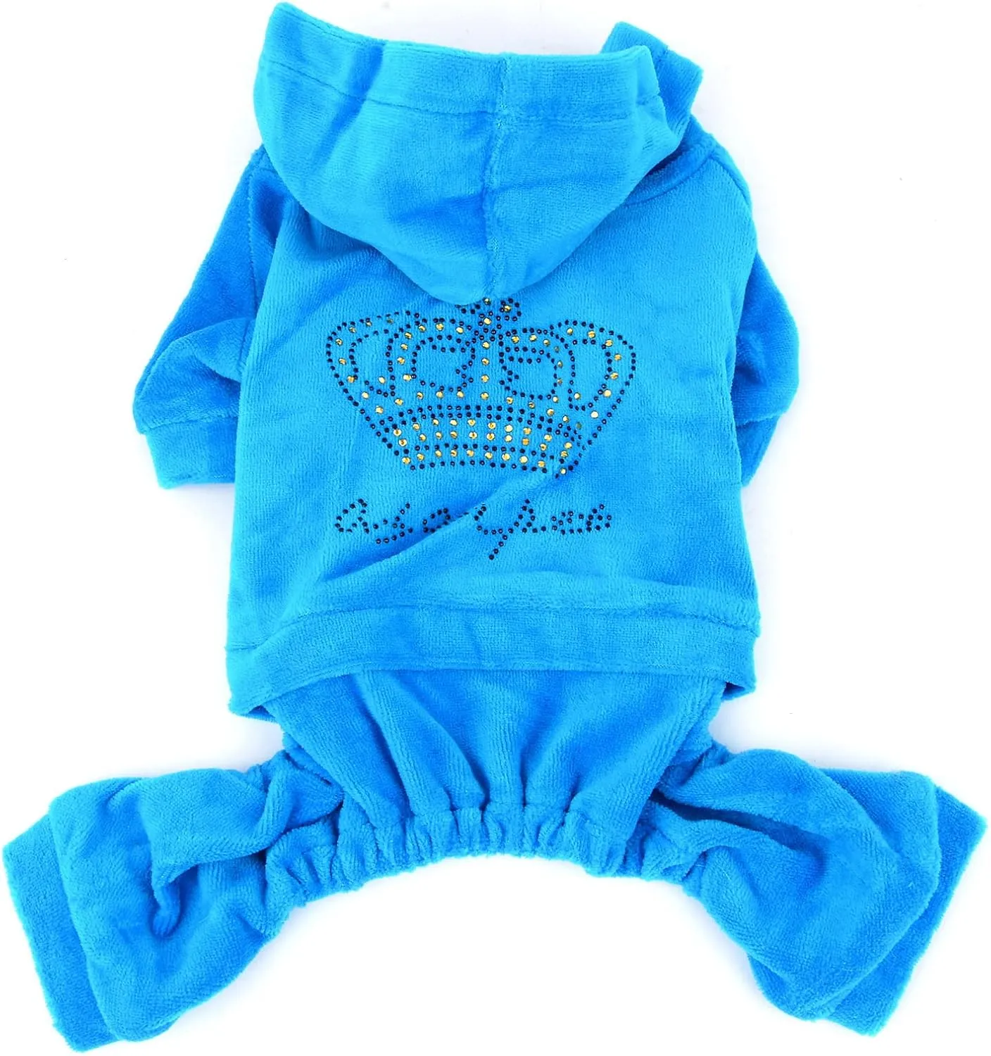 SEIMAI Dog Hoodies Jumpsuit for Small Dog Cat Puppy Rhinestone Crown Soft Velvet Autumn Winter Hooded Pajamas Tracksuit Outfits Sportswear Jacket with Hat Training Outdoor Blue L