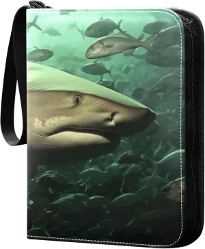 Sharks Groups Card Binder 4 Pocket Collectible Trading Card Albums with 50 Sleeves Double Side PU Waterproof 3 Ring for Sports & Game Cards