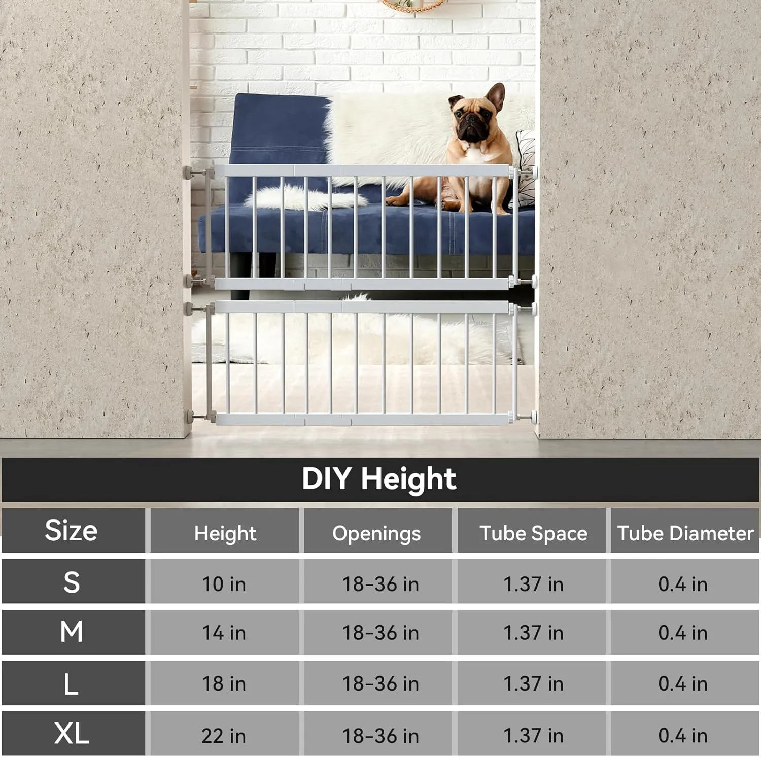 Short Dog Gate Indoor - MOOECKOM 13" Tall Small Dog Gate 18"-36'' Width Expandable,Easily Step Over with 2 Extension Kits - Pressure Mounted for Doorways Stairs