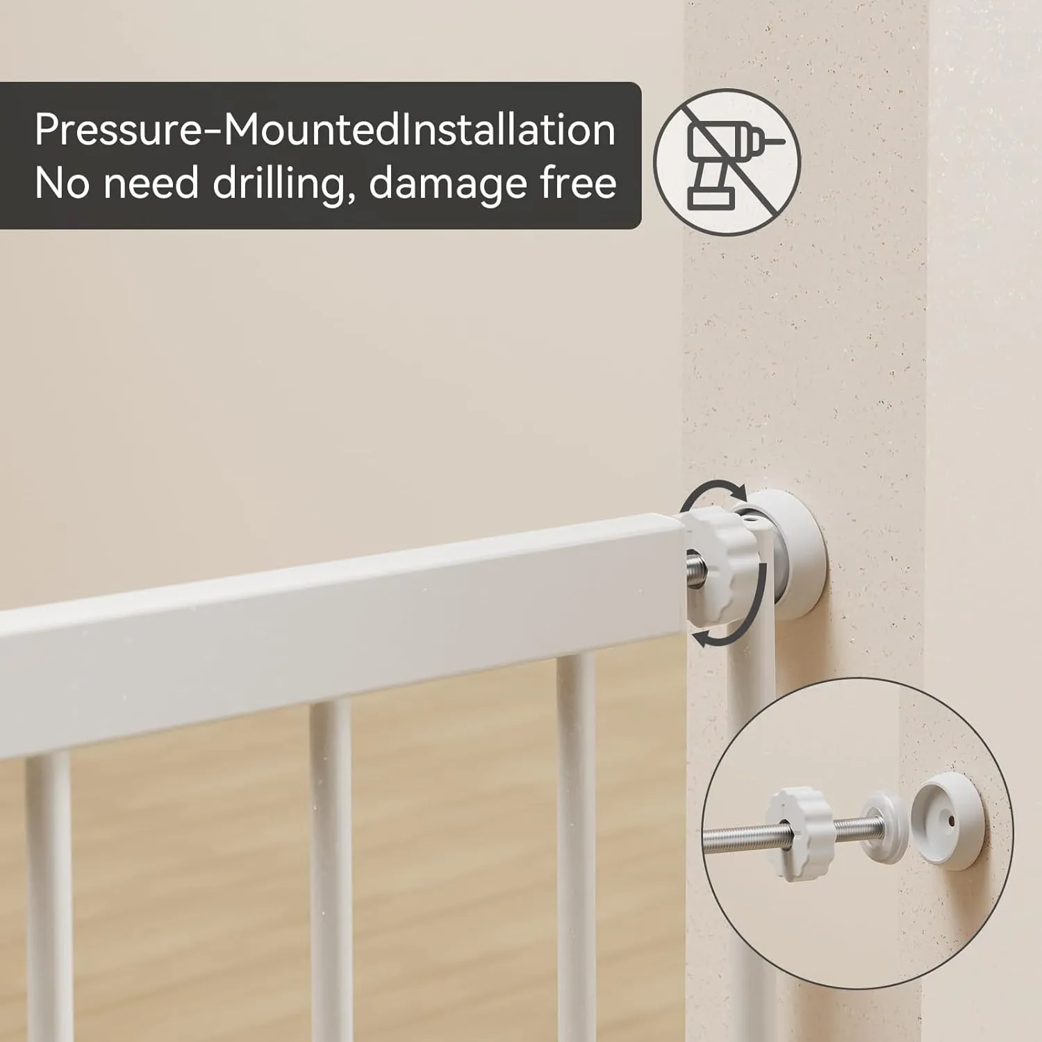 Short Dog Gate Indoor - MOOECKOM 13" Tall Small Dog Gate 18"-36'' Width Expandable,Easily Step Over with 2 Extension Kits - Pressure Mounted for Doorways Stairs