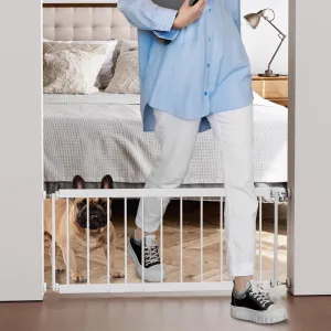 Short Dog Gate Indoor - MOOECKOM 13" Tall Small Dog Gate 18"-36'' Width Expandable,Easily Step Over with 2 Extension Kits - Pressure Mounted for Doorways Stairs